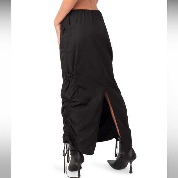 EDIKTED Nylon Cargo Maxi Skirt Size xs Black - Picture 4 of 9